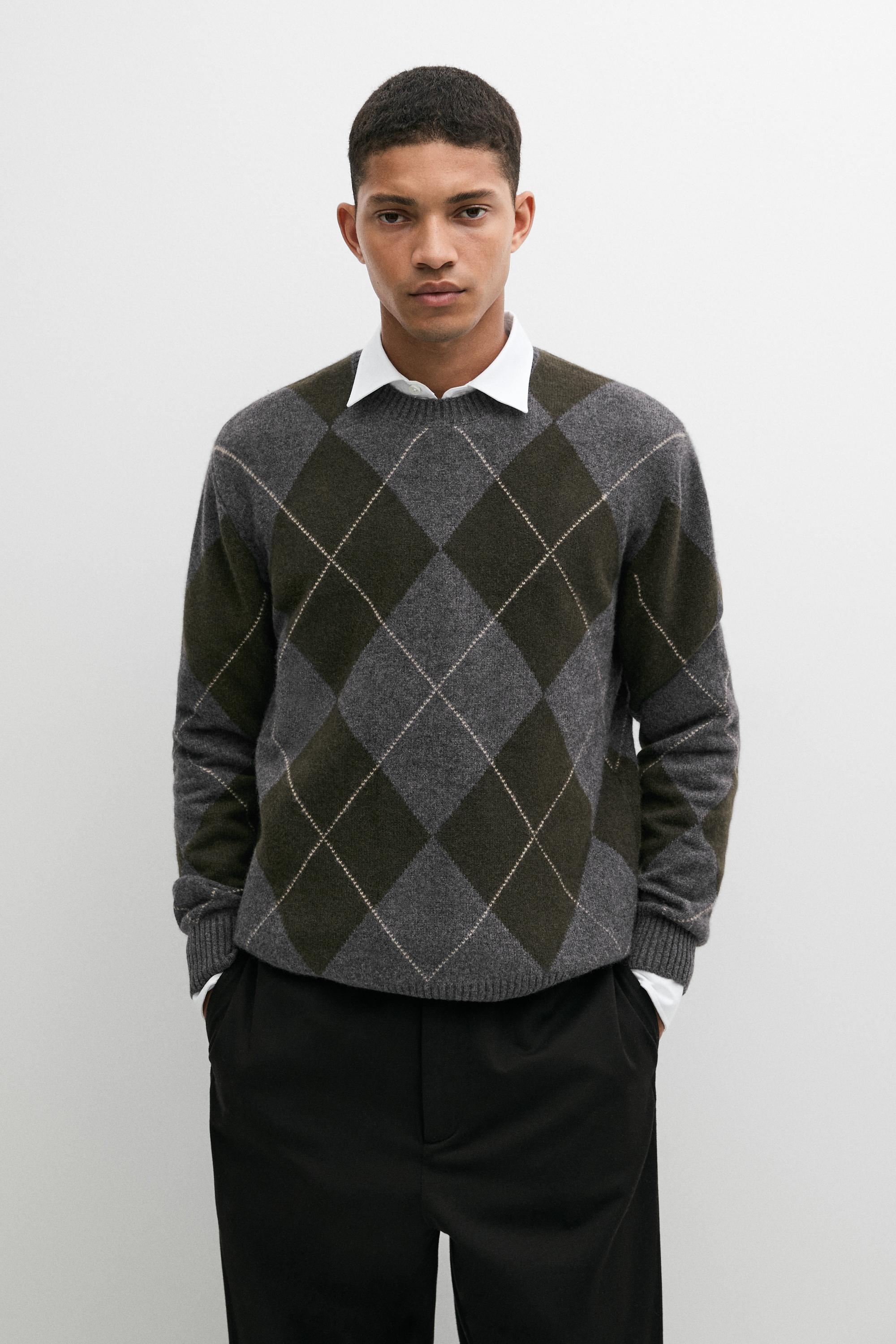 Pull en maille à motif losanges 100 % cachemire